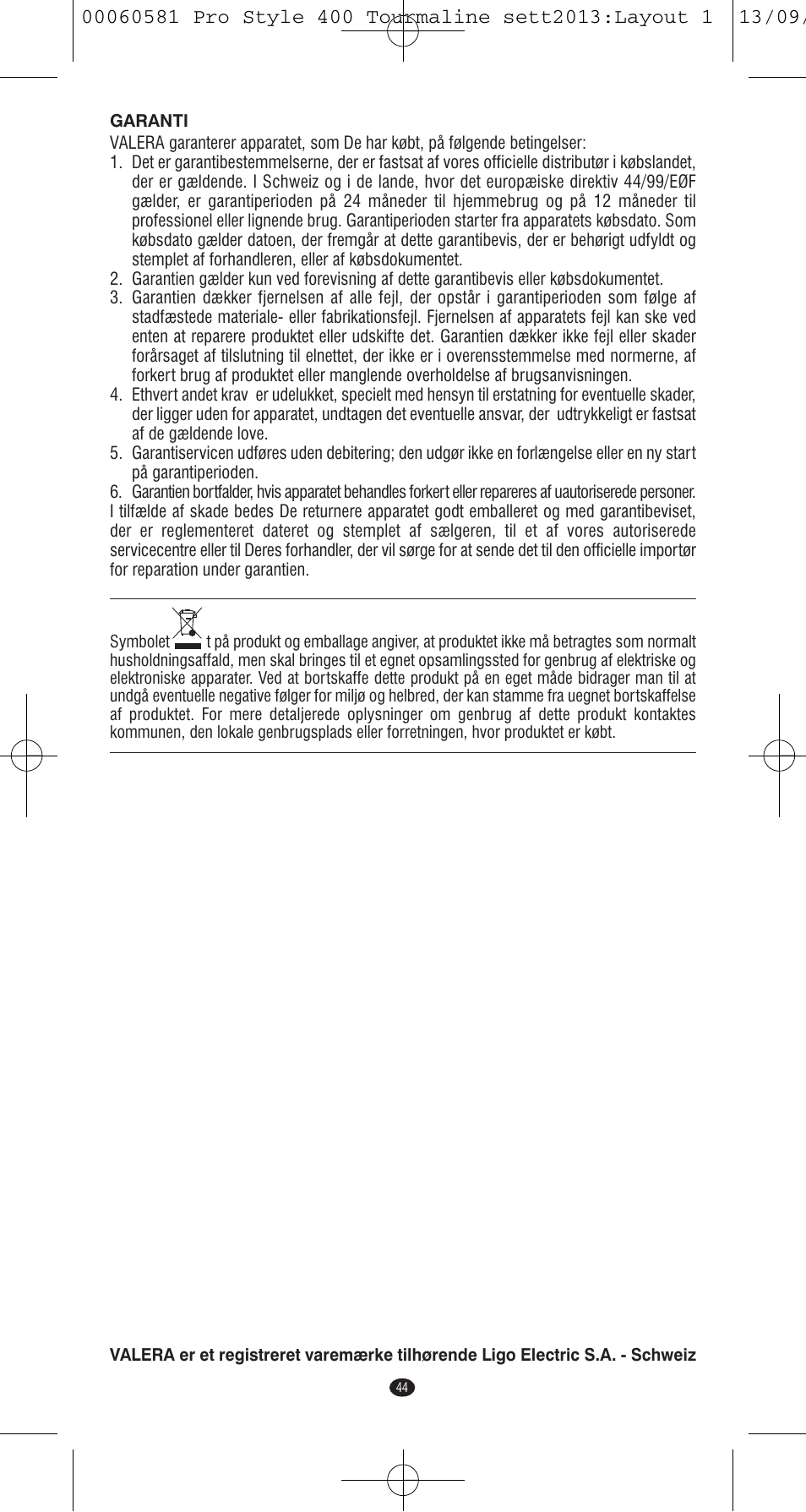 VALERA PRO STYLE 400 TOURMALINE User Manual | Page 44 / 88