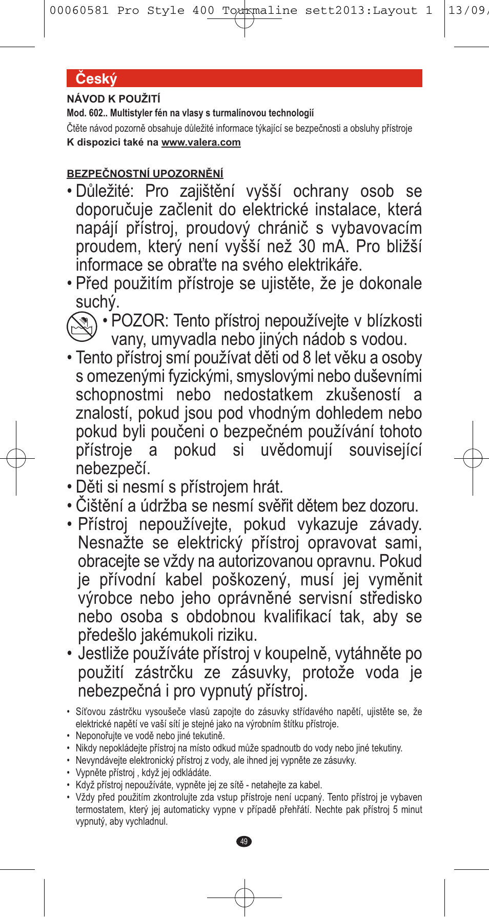 VALERA PRO STYLE 400 TOURMALINE User Manual | Page 49 / 88