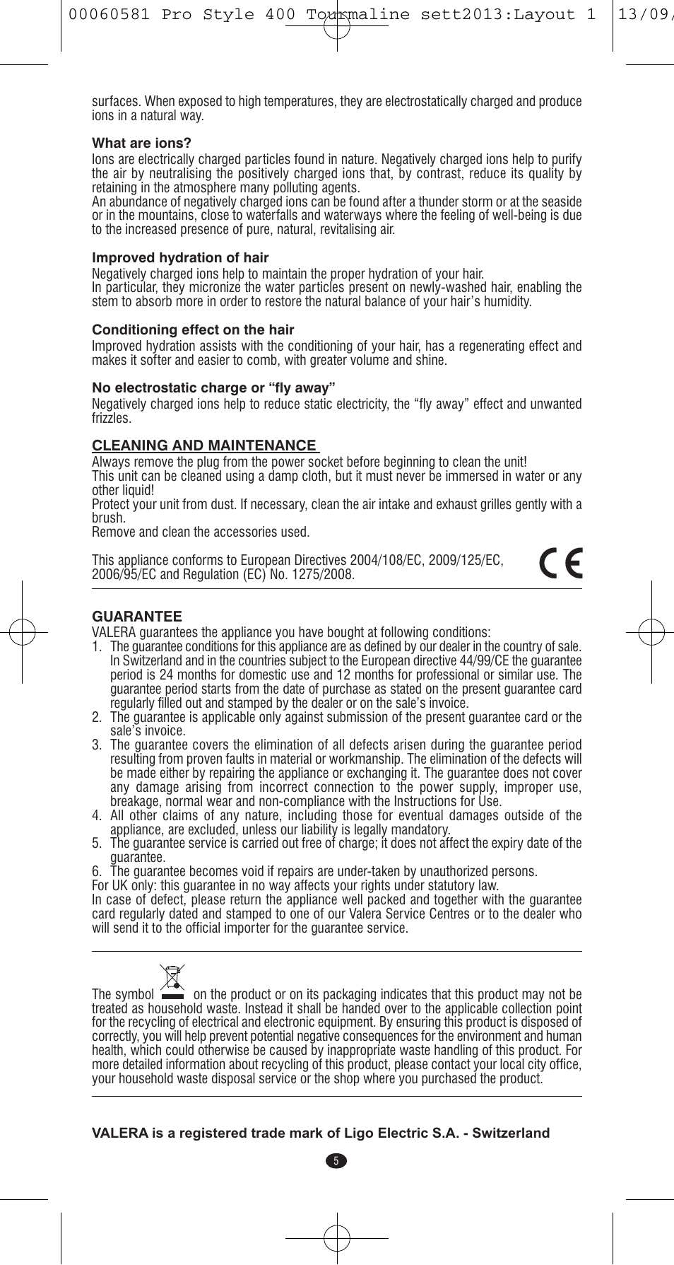 VALERA PRO STYLE 400 TOURMALINE User Manual | Page 5 / 88