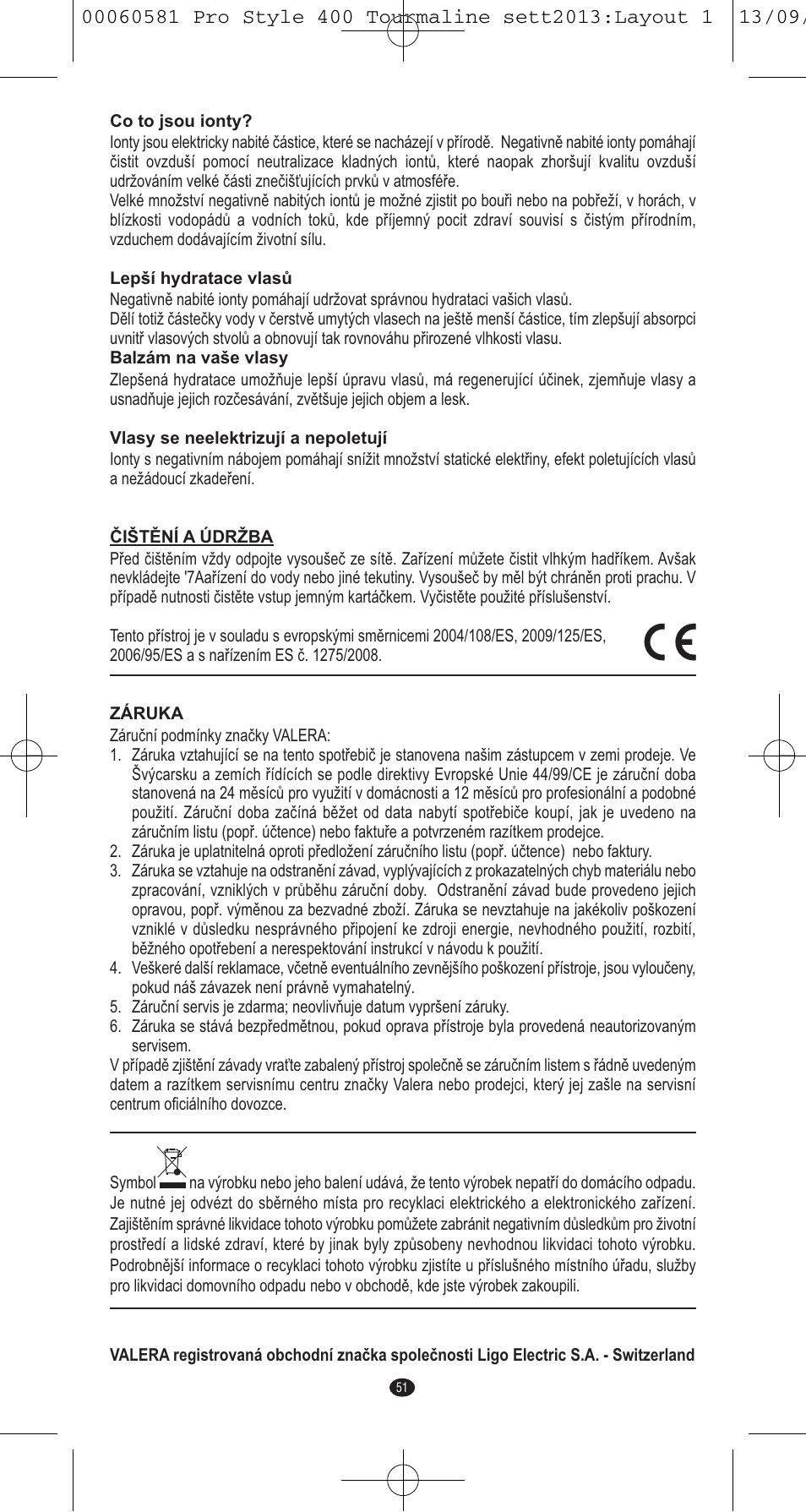 VALERA PRO STYLE 400 TOURMALINE User Manual | Page 51 / 88