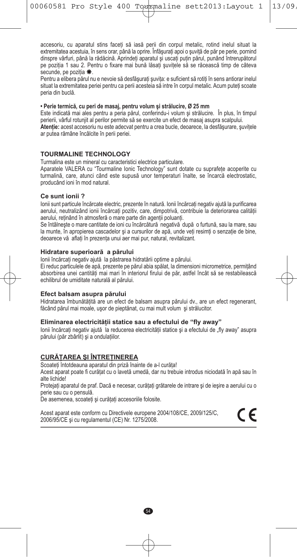 VALERA PRO STYLE 400 TOURMALINE User Manual | Page 54 / 88