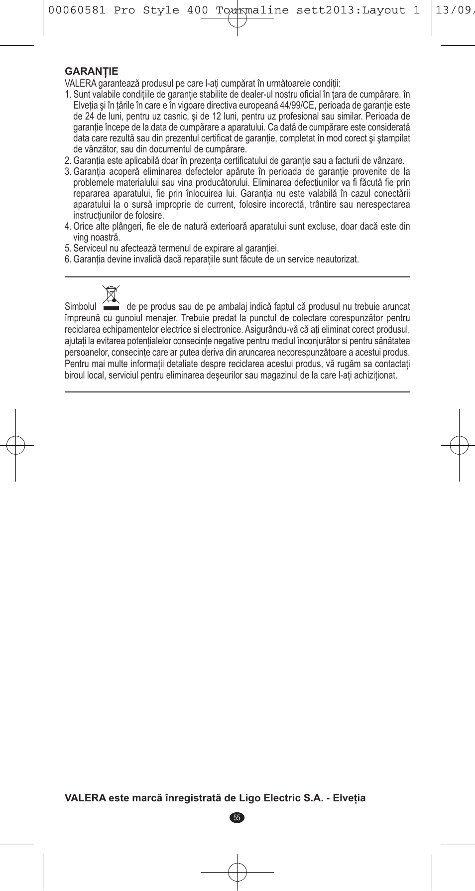 VALERA PRO STYLE 400 TOURMALINE User Manual | Page 55 / 88