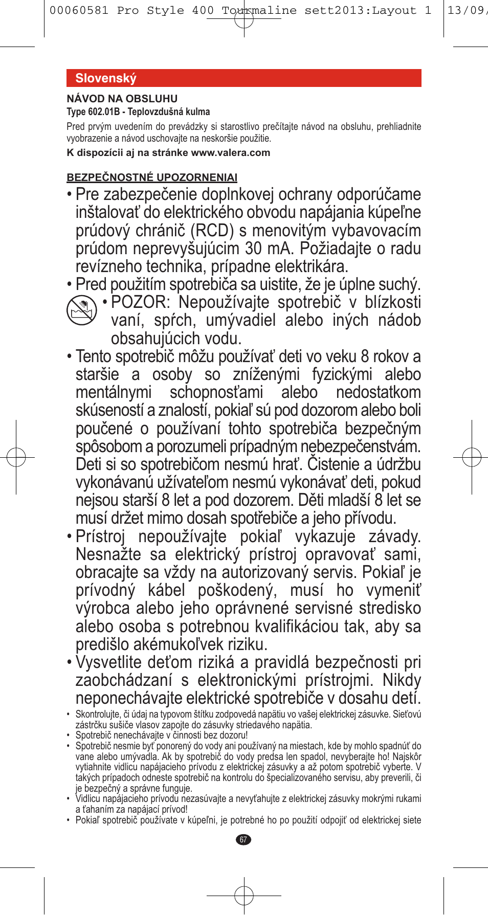 VALERA PRO STYLE 400 TOURMALINE User Manual | Page 67 / 88