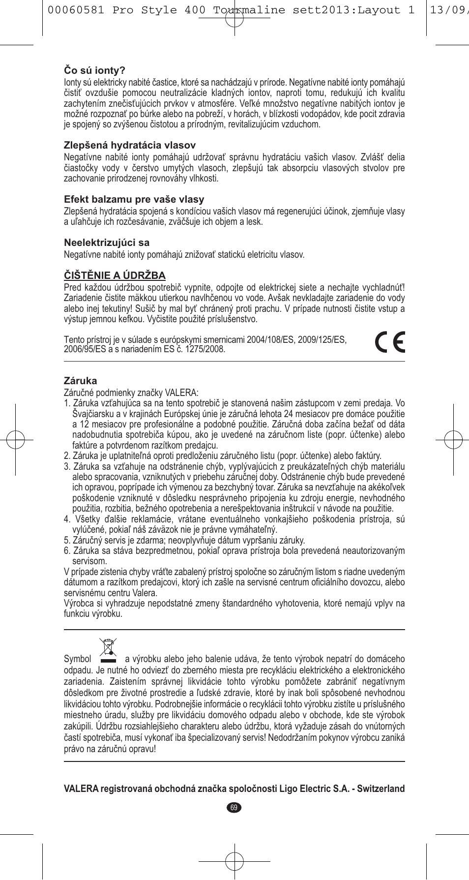 VALERA PRO STYLE 400 TOURMALINE User Manual | Page 69 / 88