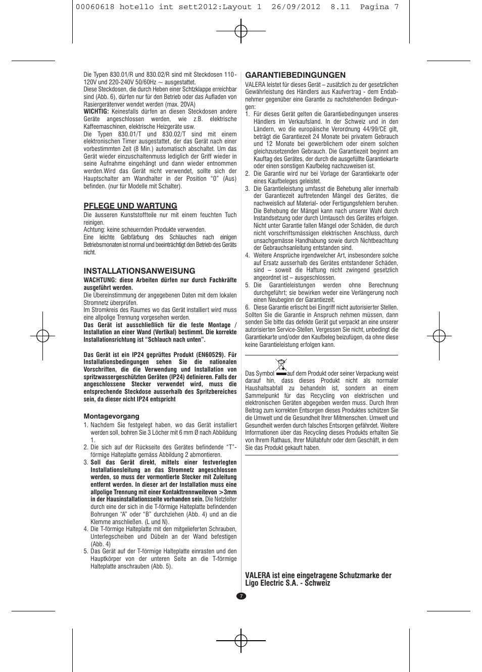 VALERA HOTELLO AC SHAVER User Manual | Page 5 / 38