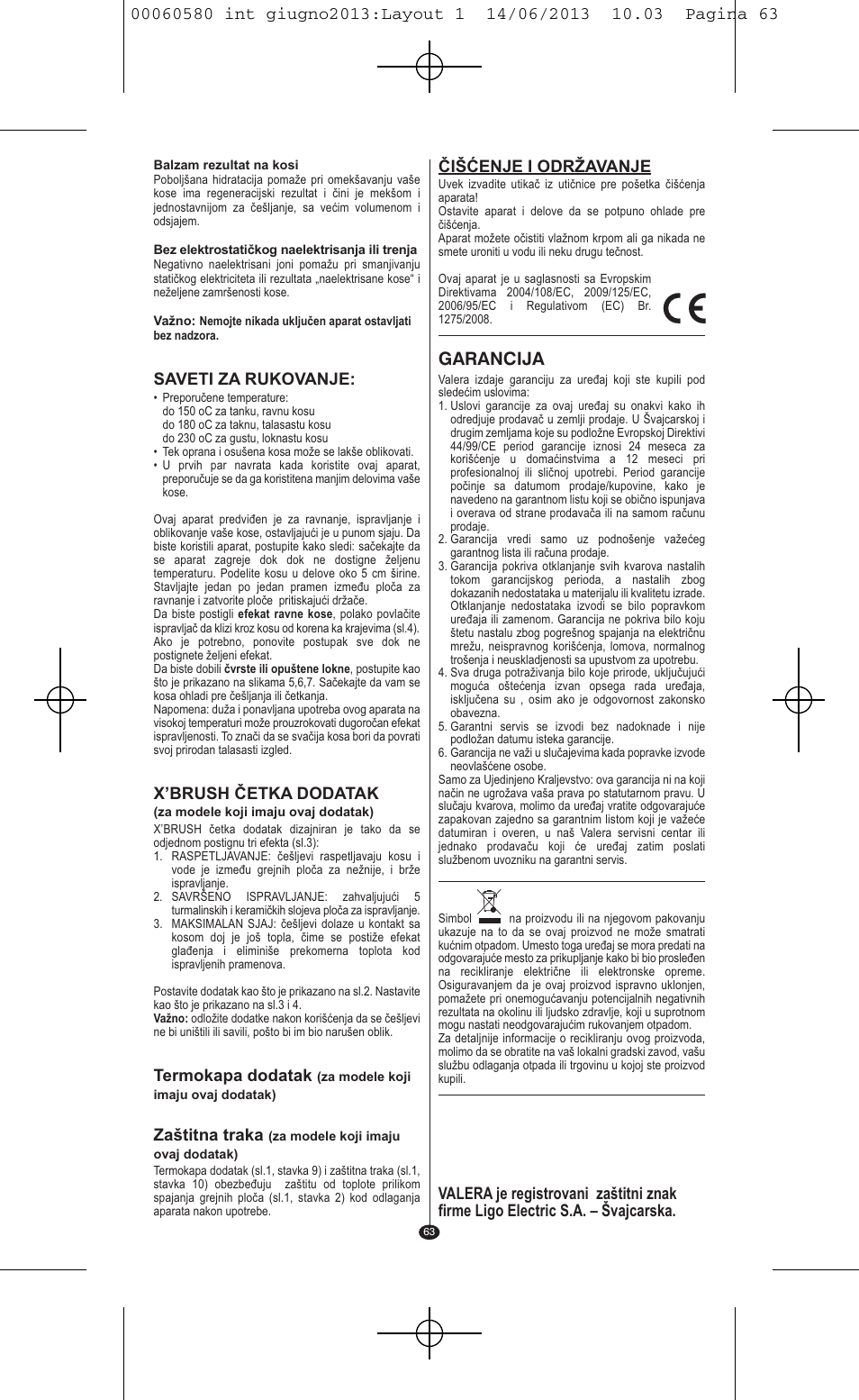 Garancija | VALERA SWISS'X IDEAL User Manual | Page 59 / 78