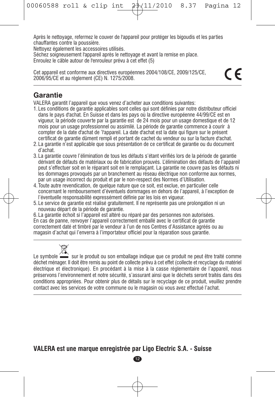 Garantie | VALERA ROLL & CLIP User Manual | Page 10 / 53