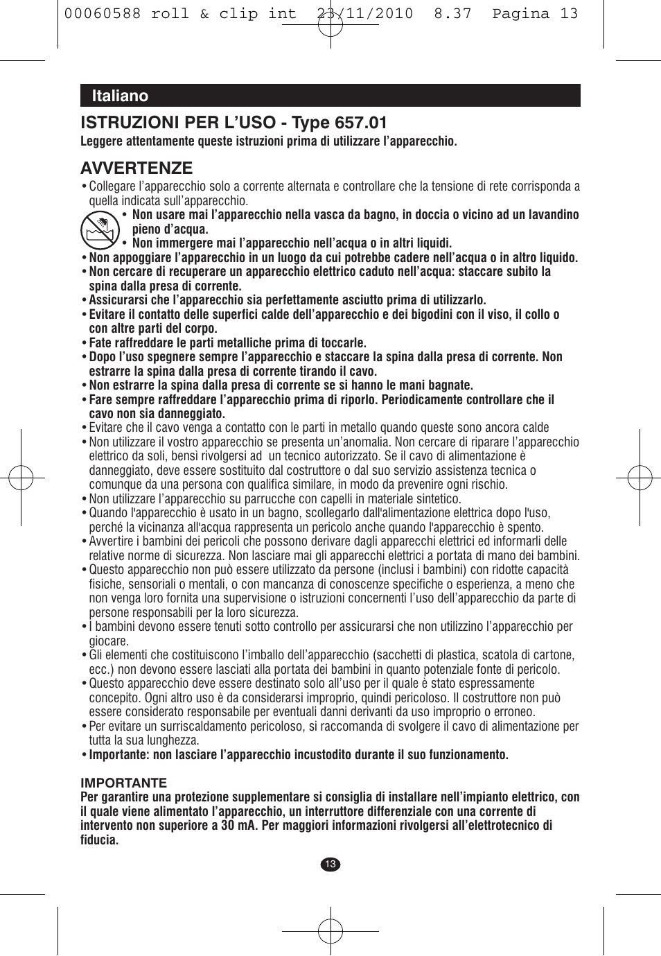 Avvertenze, Italiano | VALERA ROLL & CLIP User Manual | Page 11 / 53