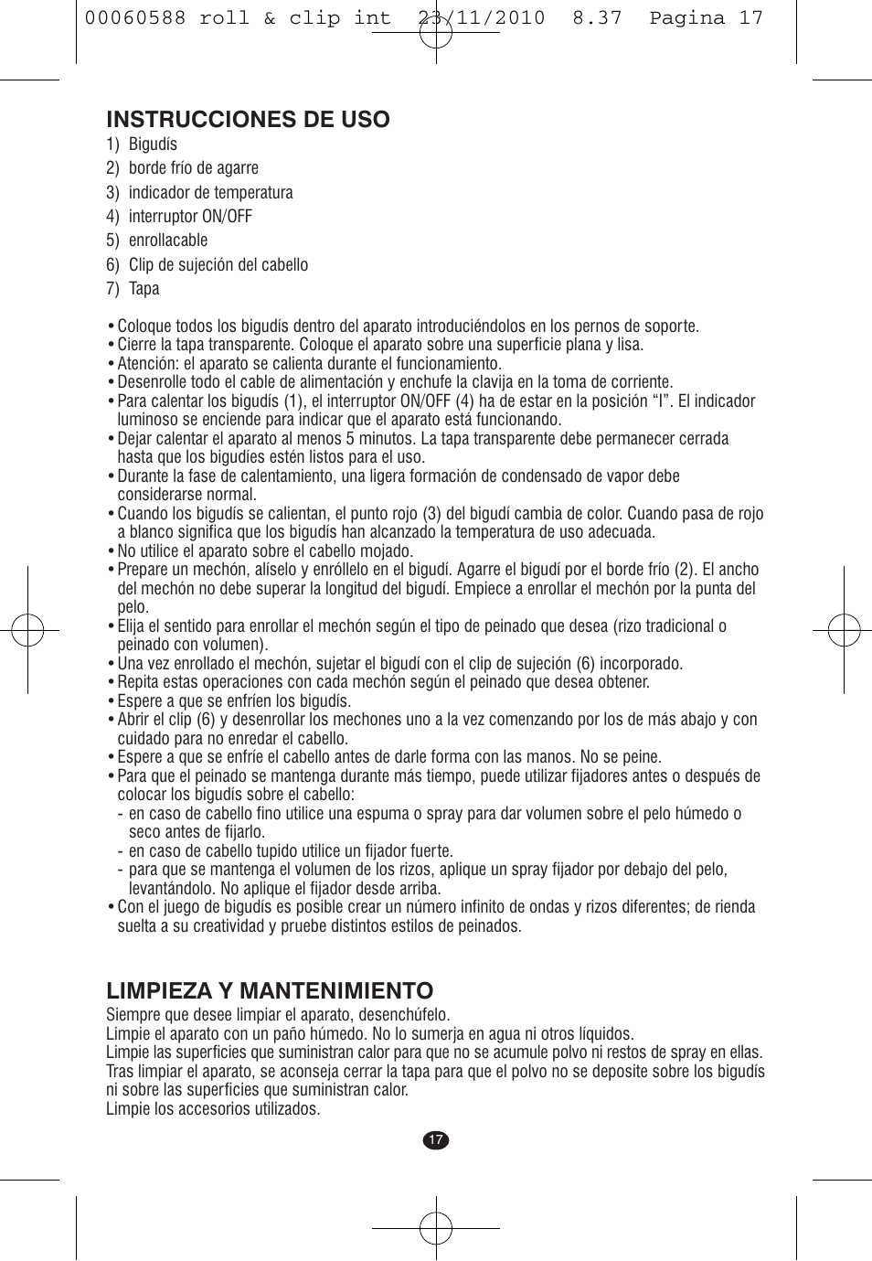 Instrucciones de uso, Limpieza y mantenimiento | VALERA ROLL & CLIP User Manual | Page 15 / 53