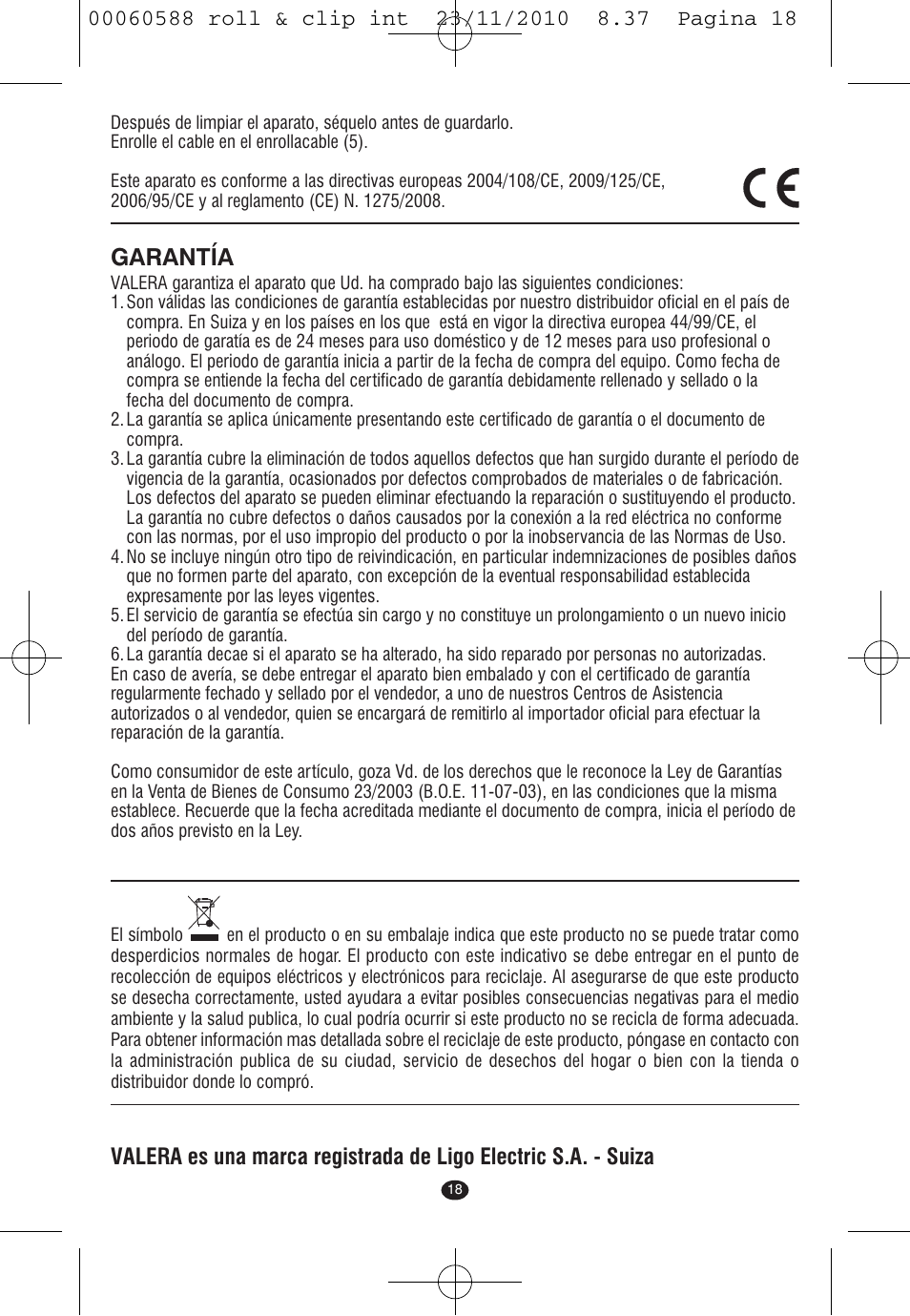 Garantía | VALERA ROLL & CLIP User Manual | Page 16 / 53