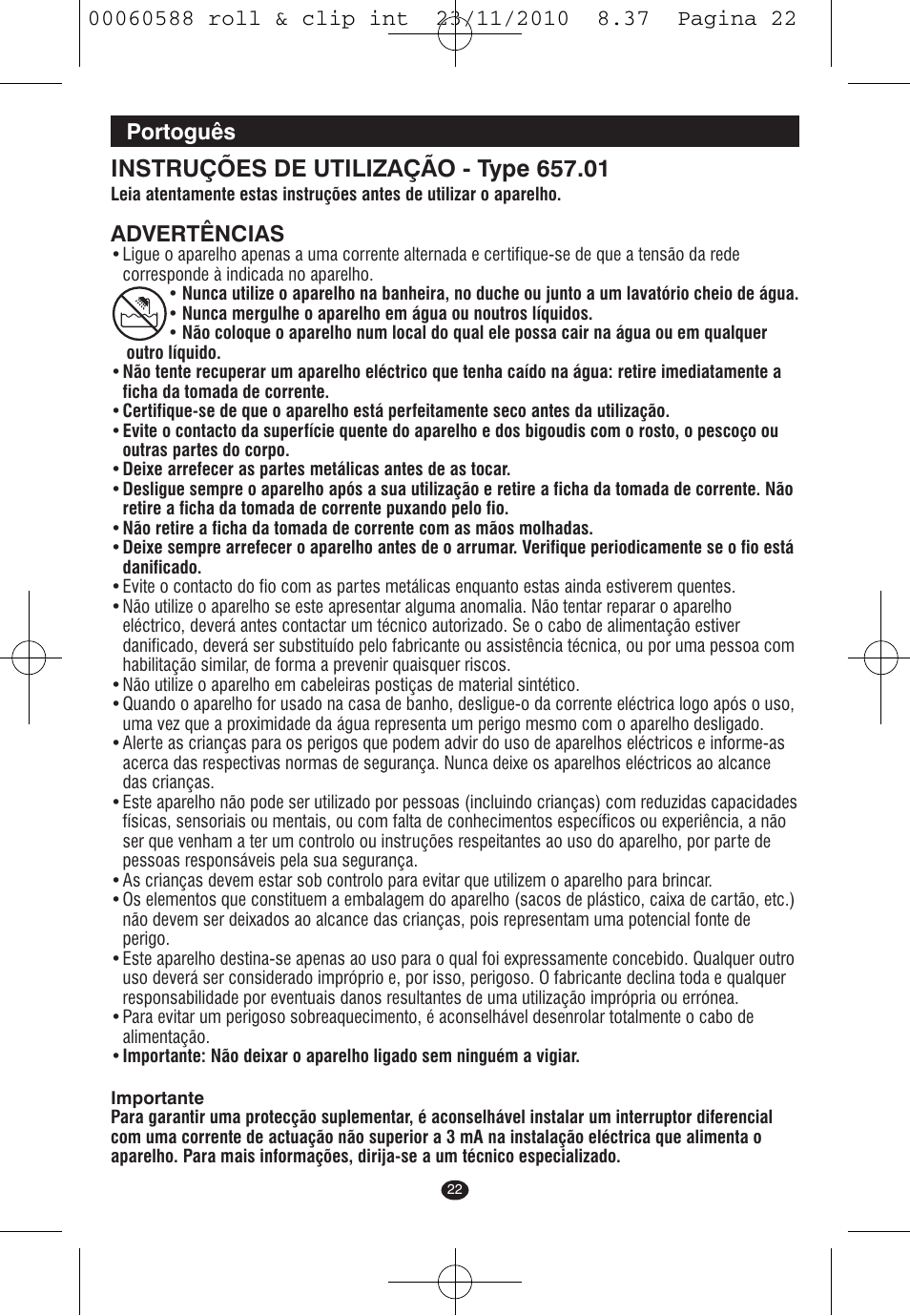 Portoguês, Advertências | VALERA ROLL & CLIP User Manual | Page 20 / 53