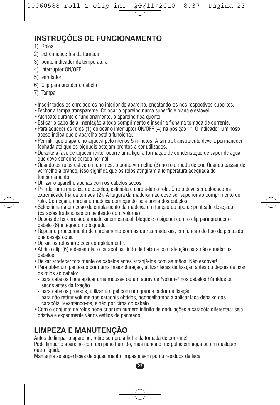 Instruções de funcionamento, Limpeza e manutenção | VALERA ROLL & CLIP User Manual | Page 21 / 53