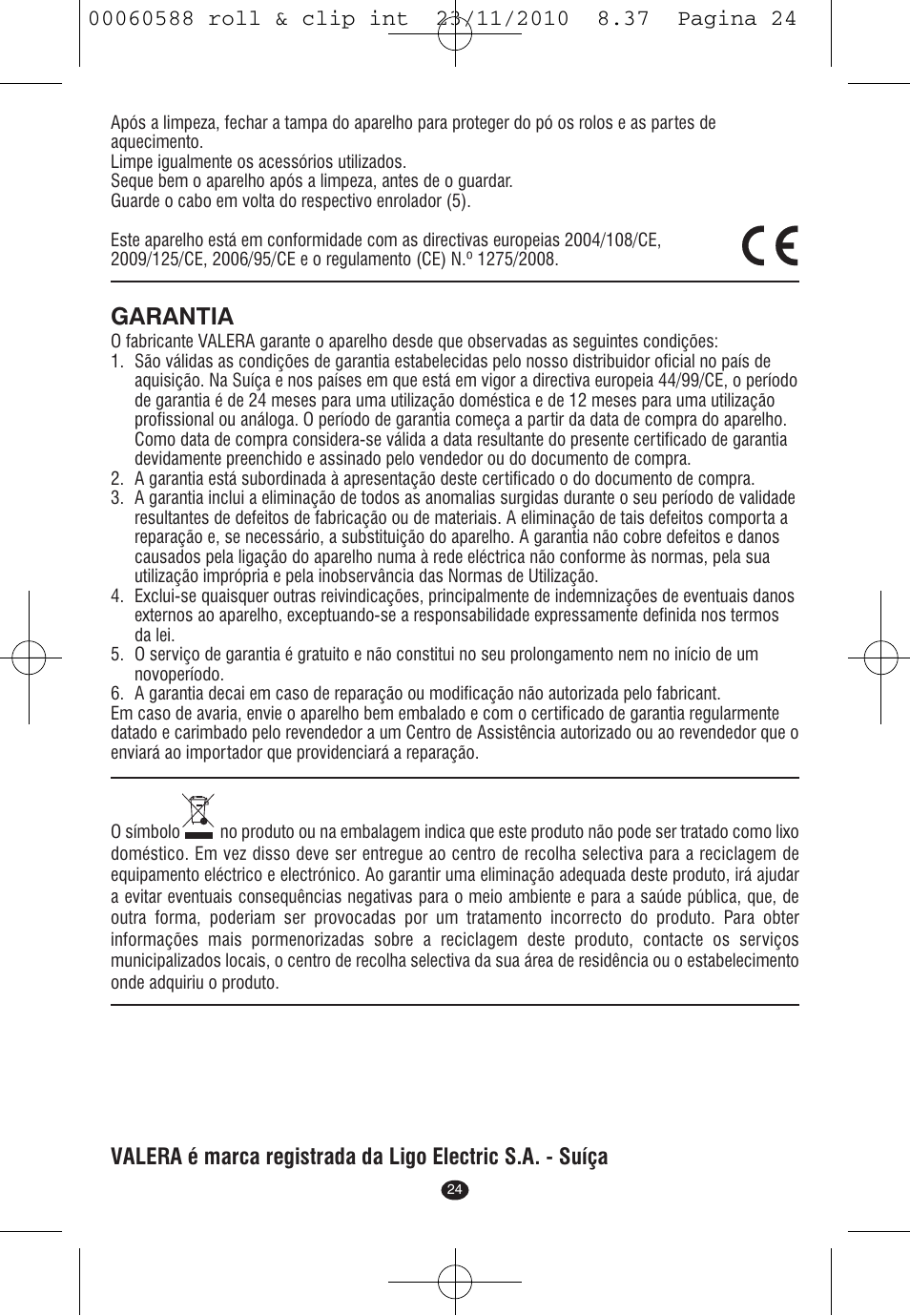 Garantia | VALERA ROLL & CLIP User Manual | Page 22 / 53