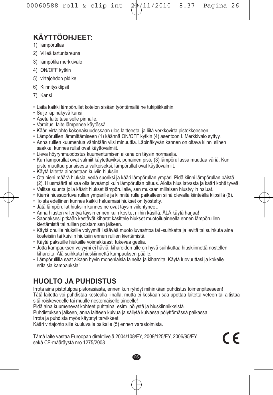Käyttöohjeet, Huolto ja puhdistus | VALERA ROLL & CLIP User Manual | Page 24 / 53