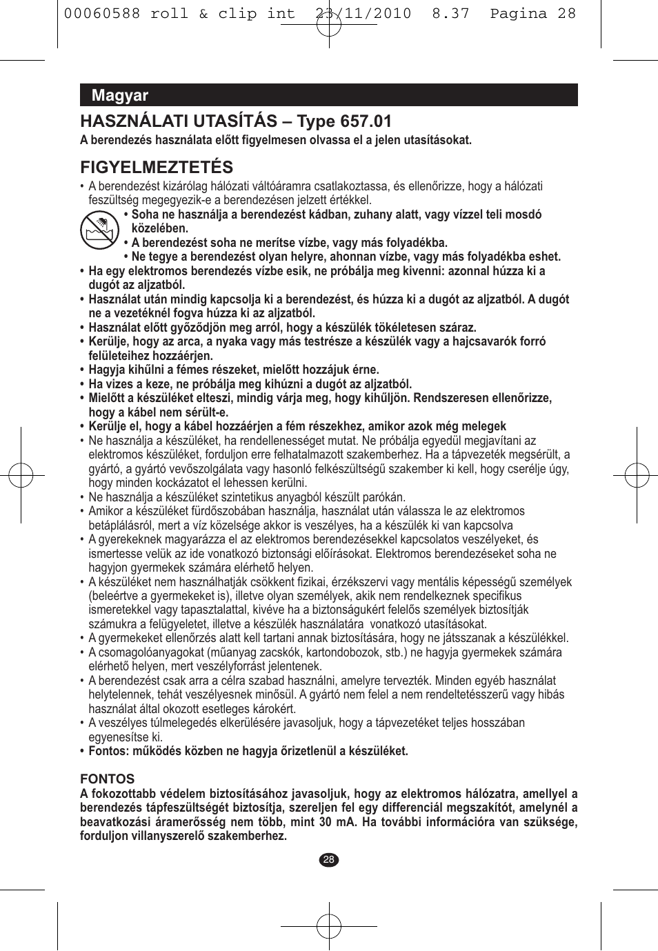 Figyelmeztetés, Magyar | VALERA ROLL & CLIP User Manual | Page 26 / 53