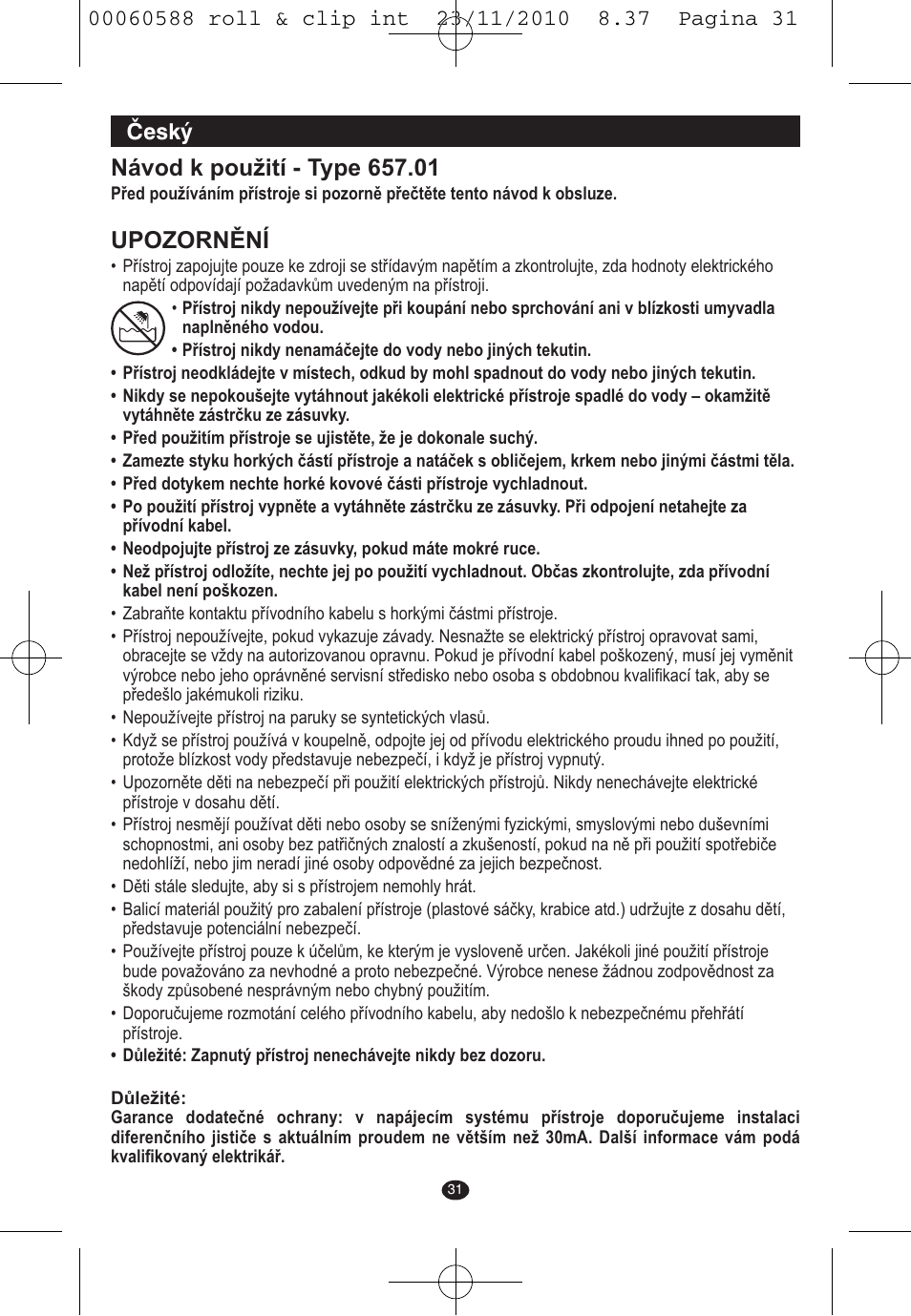 Upozornění, Český | VALERA ROLL & CLIP User Manual | Page 29 / 53