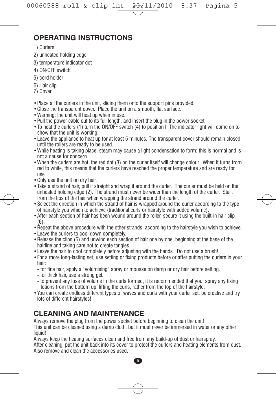 Operating instructions, Cleaning and maintenance | VALERA ROLL & CLIP User Manual | Page 3 / 53