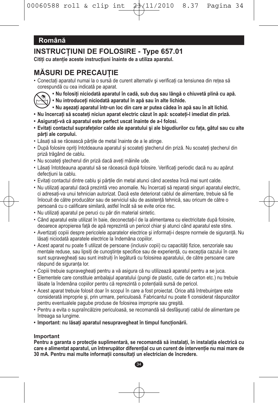 Măsuri de precauţie, Română | VALERA ROLL & CLIP User Manual | Page 32 / 53