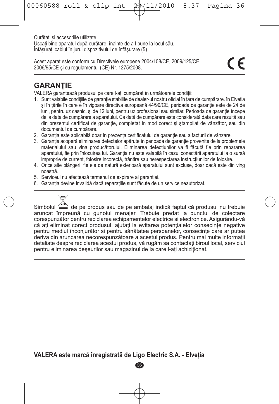 Garanţie | VALERA ROLL & CLIP User Manual | Page 34 / 53