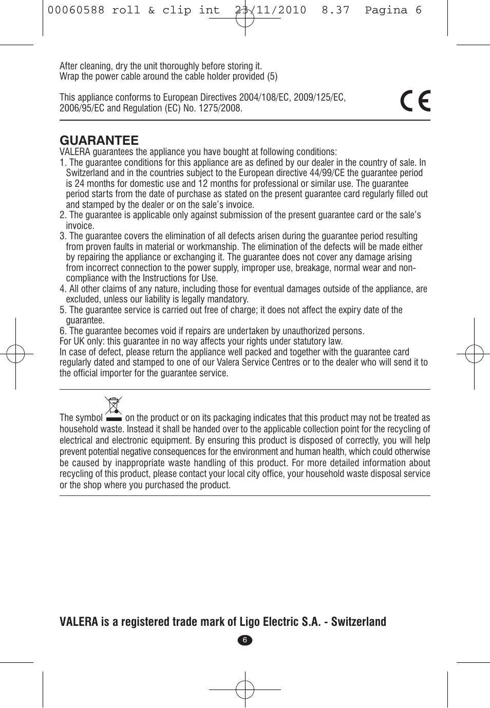Guarantee | VALERA ROLL & CLIP User Manual | Page 4 / 53