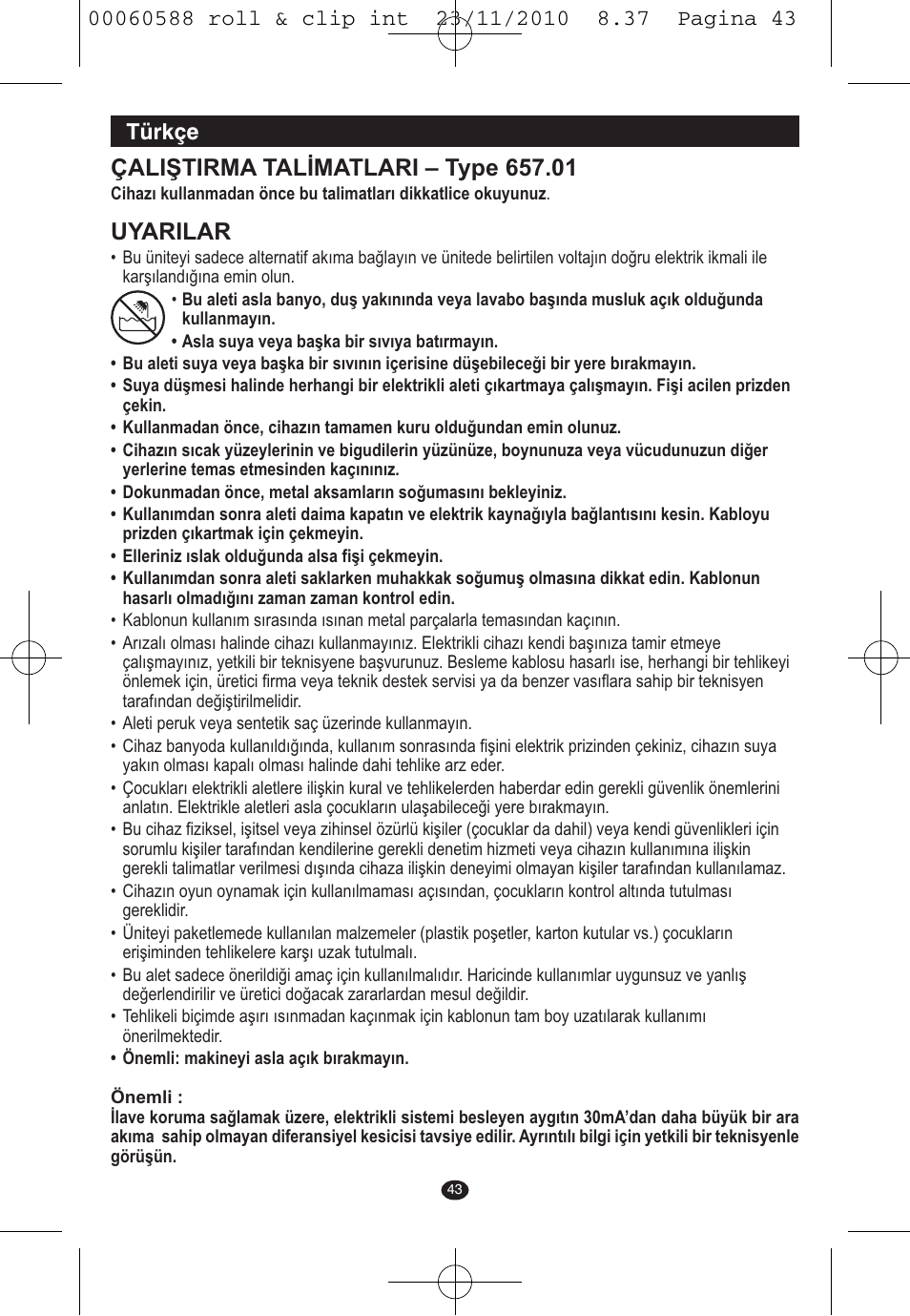 Uyarilar, Türkçe | VALERA ROLL & CLIP User Manual | Page 41 / 53
