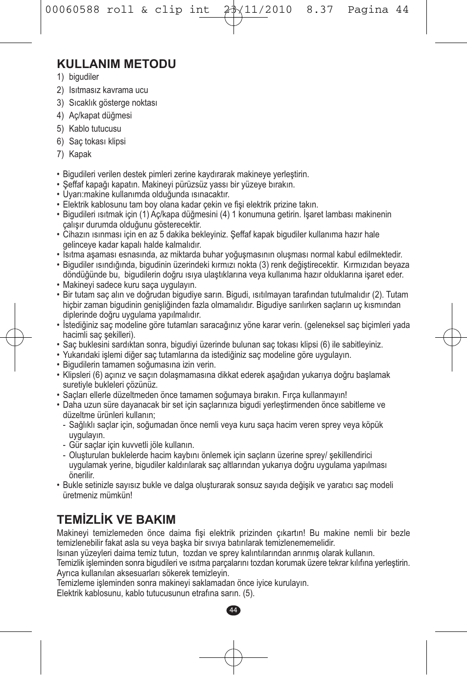 Kullanim metodu, Temizlik ve bakim | VALERA ROLL & CLIP User Manual | Page 42 / 53