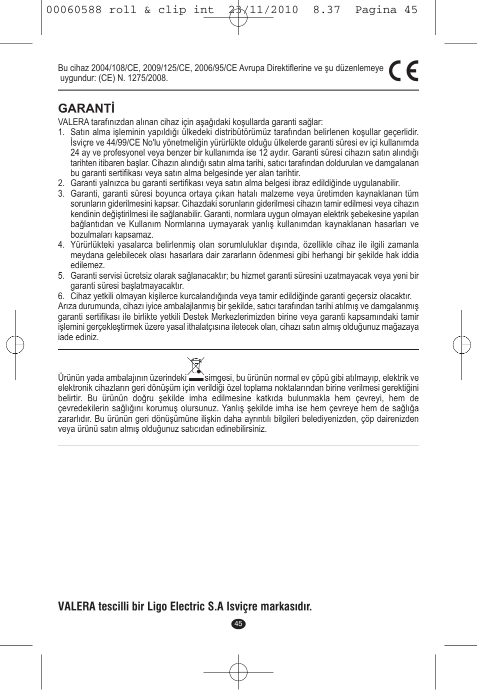Garanti | VALERA ROLL & CLIP User Manual | Page 43 / 53