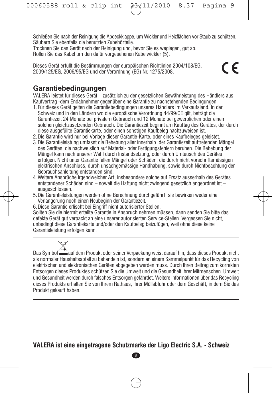 Garantiebedingungen | VALERA ROLL & CLIP User Manual | Page 7 / 53