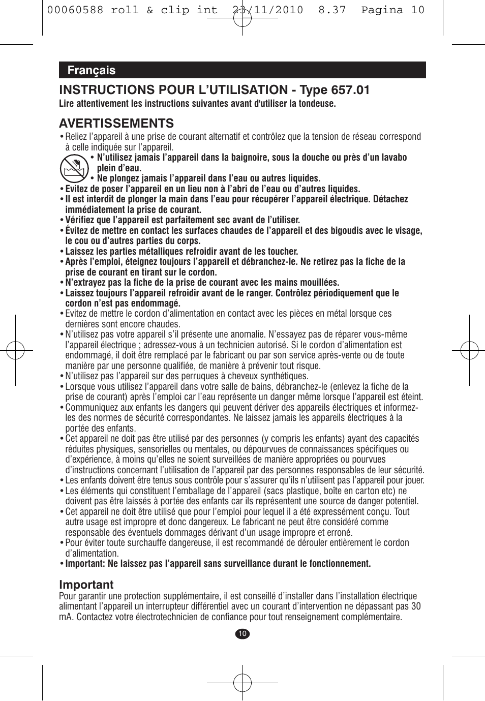 Avertissements, Important | VALERA ROLL & CLIP User Manual | Page 8 / 53