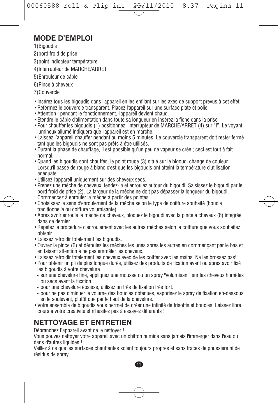 Mode d’emploi, Nettoyage et entretien | VALERA ROLL & CLIP User Manual | Page 9 / 53