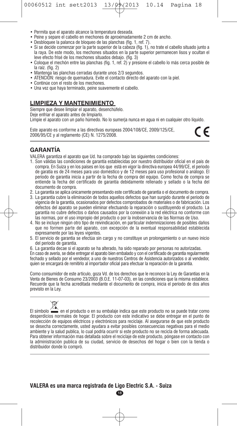 Limpieza y mantenimiento, Garantía | VALERA VOLUMISSIMA User Manual | Page 16 / 62