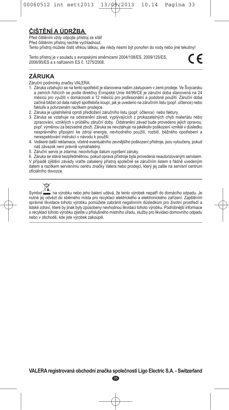Čištění a údržba, Záruka | VALERA VOLUMISSIMA User Manual | Page 31 / 62