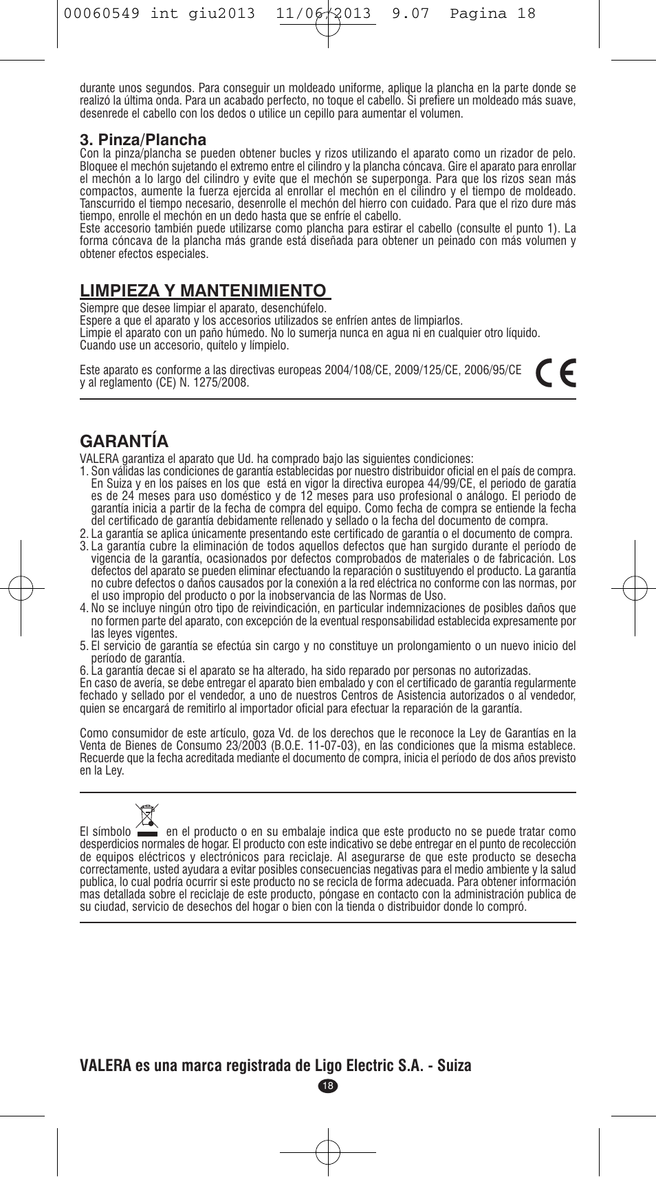 Limpieza y mantenimiento, Garantía, Pinza/plancha | VALERA X-STYLE User Manual | Page 16 / 66