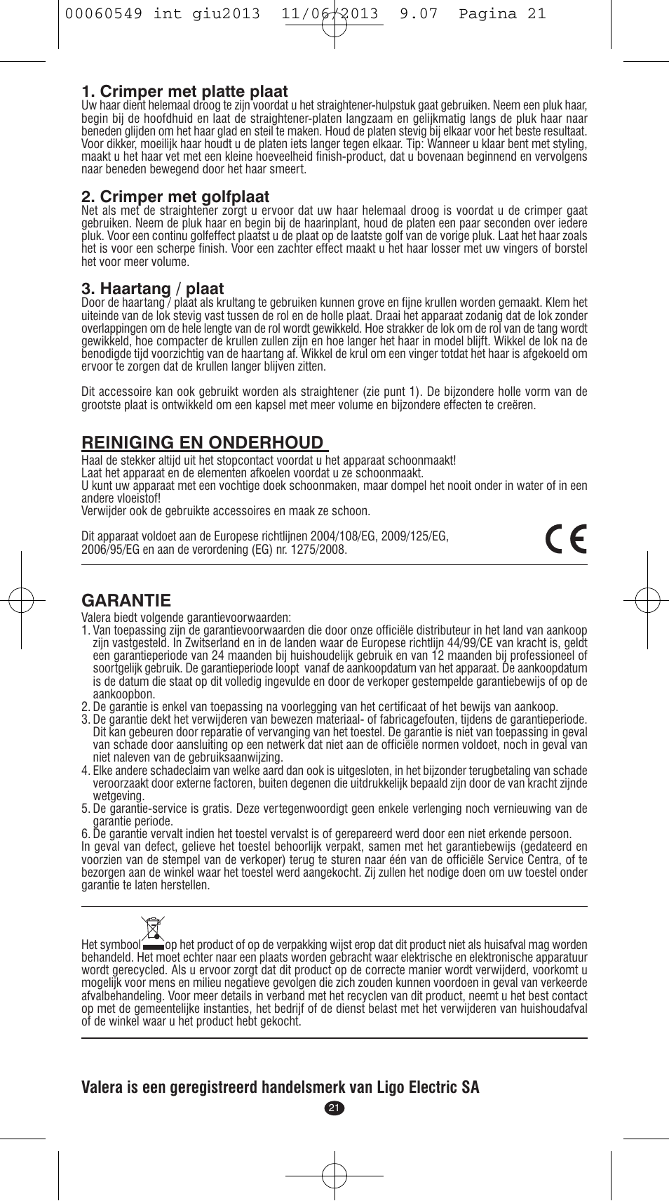 Reiniging en onderhoud, Garantie, Crimper met platte plaat | Crimper met golfplaat, Haartang / plaat | VALERA X-STYLE User Manual | Page 19 / 66