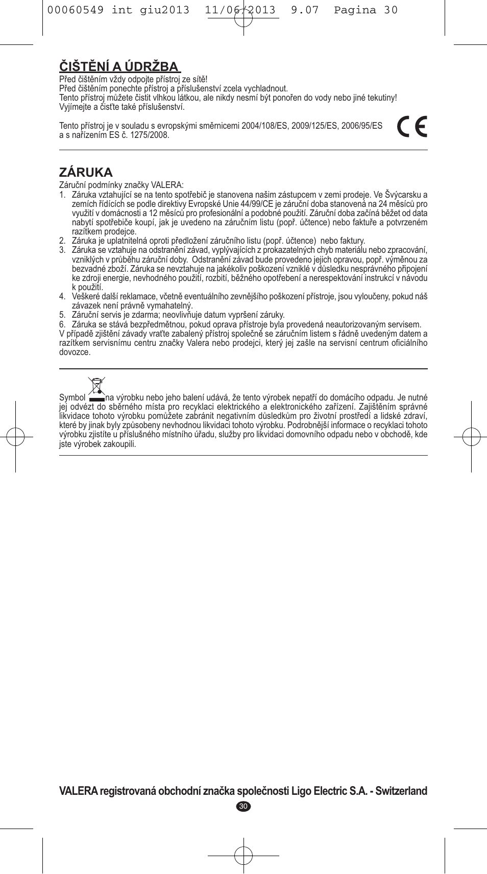 Čištění a údržba, Záruka | VALERA X-STYLE User Manual | Page 28 / 66