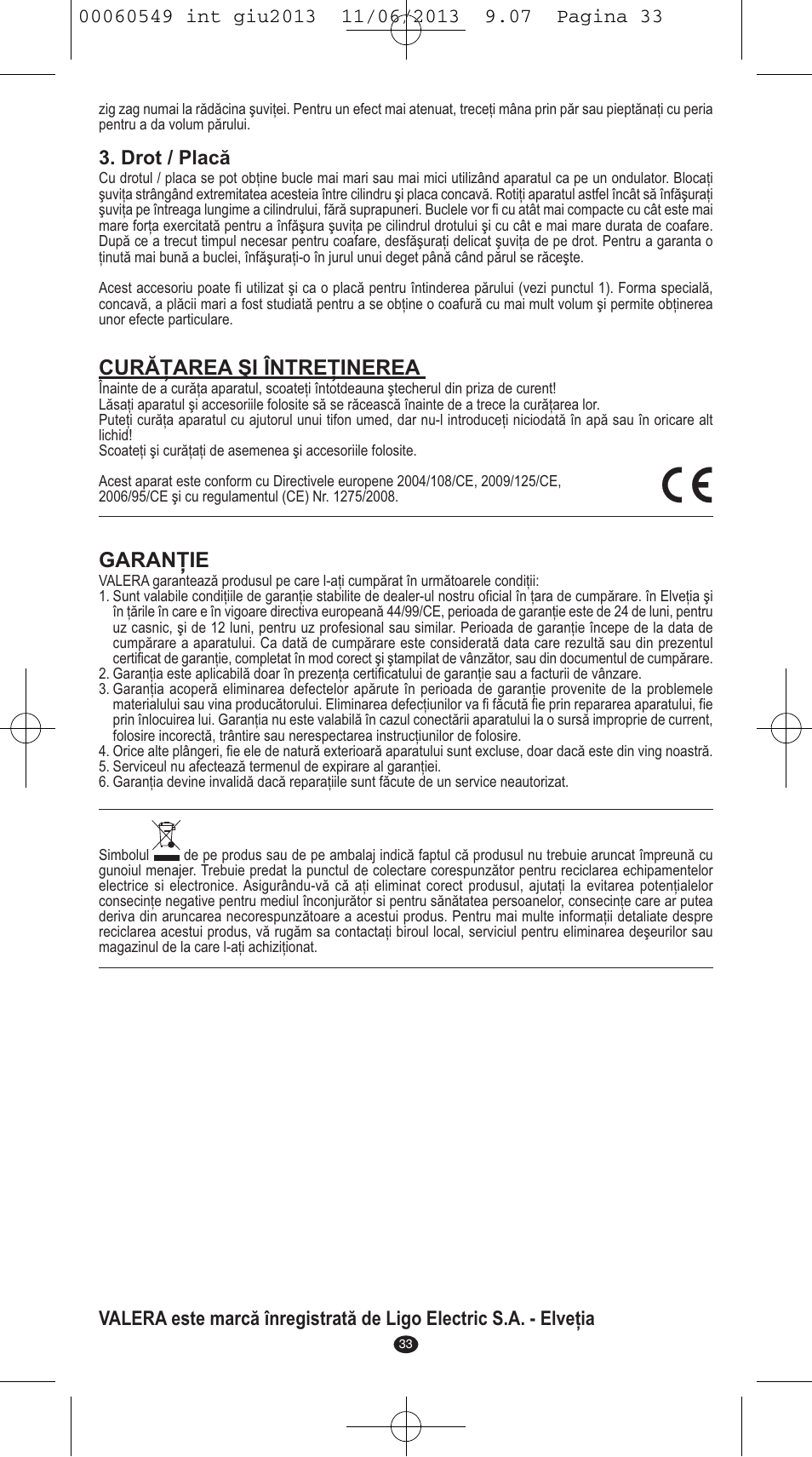 Curăţarea şi întreţinerea, Garanţie, Drot / placă | VALERA X-STYLE User Manual | Page 31 / 66