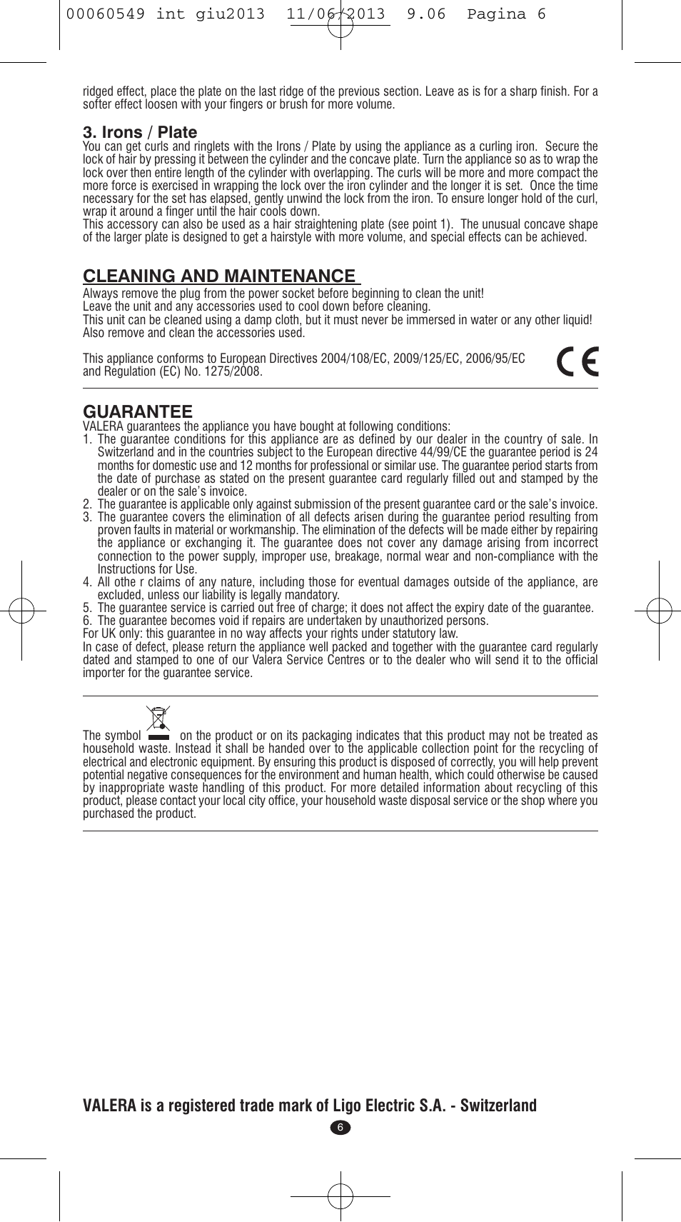 Cleaning and maintenance, Guarantee, Irons / plate | VALERA X-STYLE User Manual | Page 4 / 66