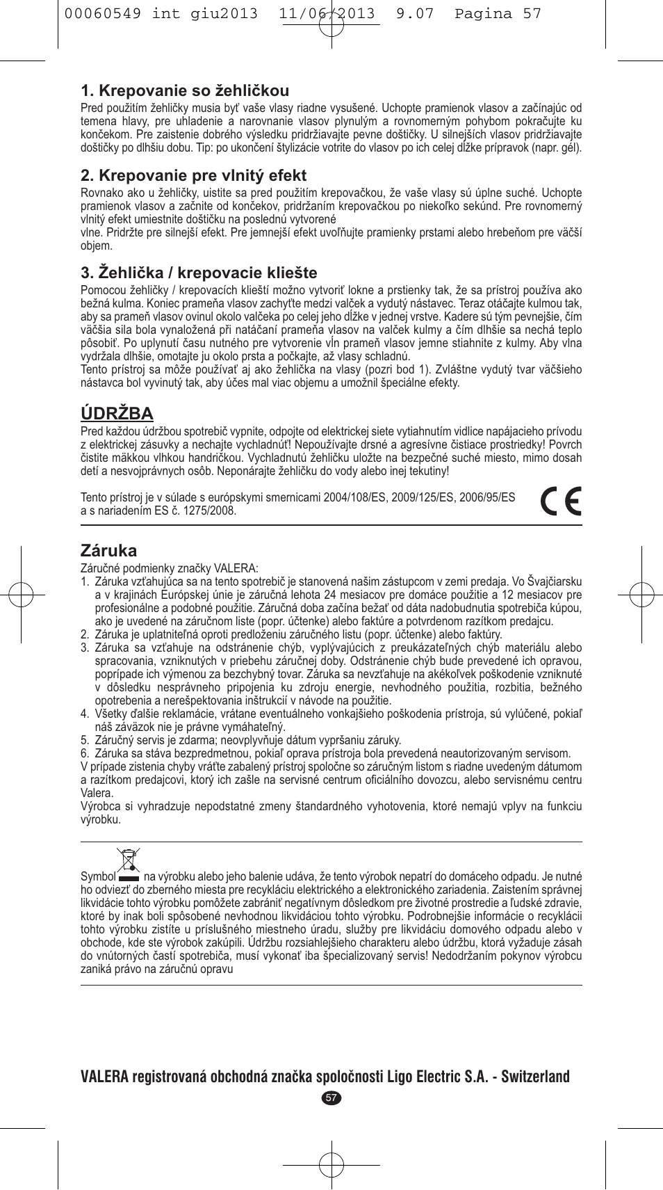 Údržba, Záruka | VALERA X-STYLE User Manual | Page 55 / 66