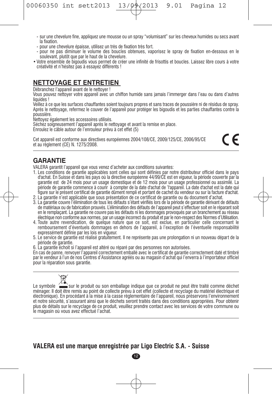 Nettoyage et entretien, Garantie | VALERA QUICK 24 User Manual | Page 10 / 62