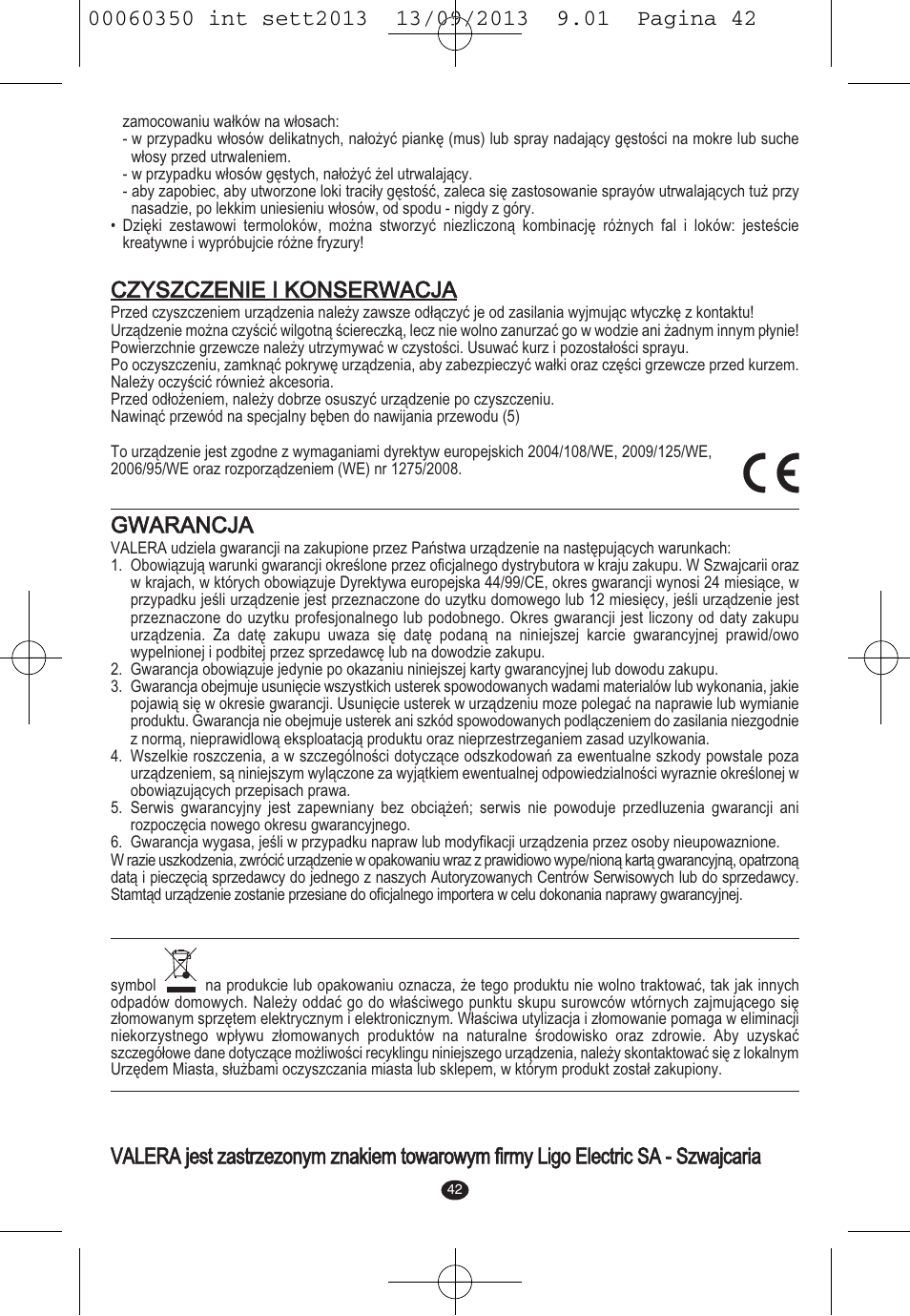 Czyszczenie i konserwacja, Gwarancja | VALERA QUICK 24 User Manual | Page 40 / 62