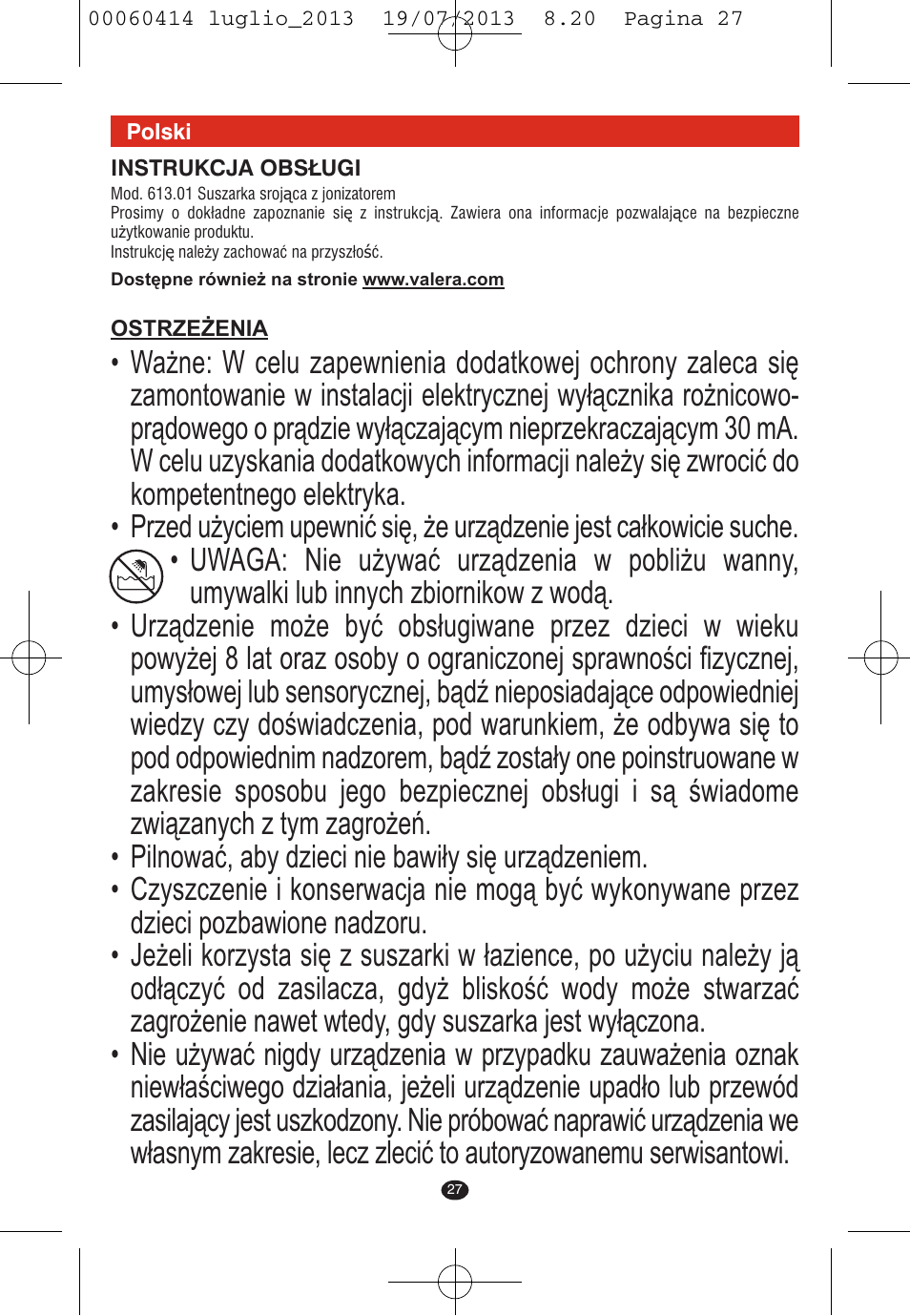 VALERA IONIC COMFORT User Manual | Page 27 / 60