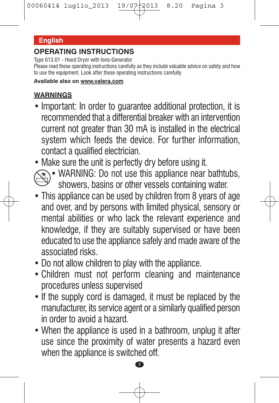 VALERA IONIC COMFORT User Manual | Page 3 / 60