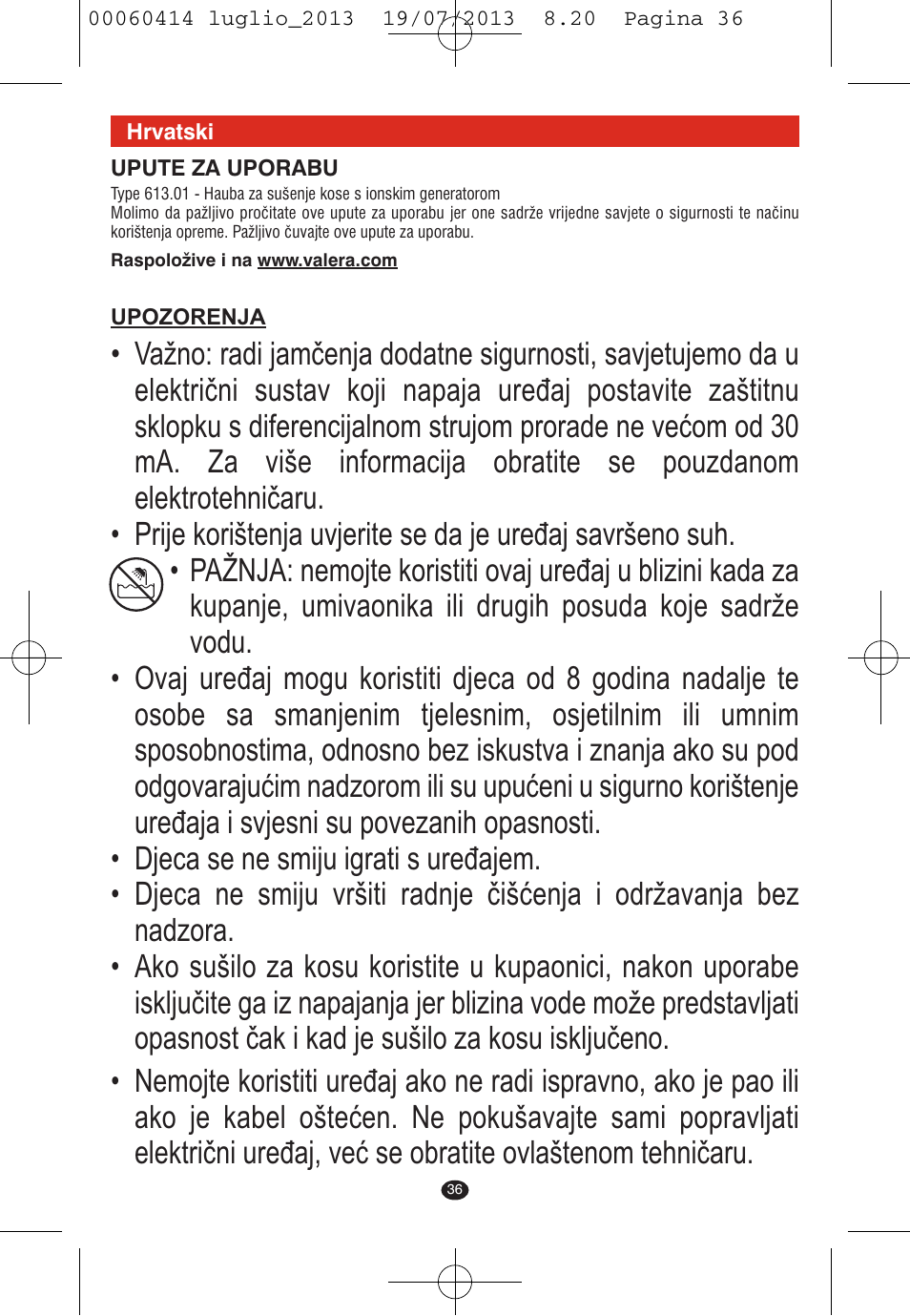 VALERA IONIC COMFORT User Manual | Page 36 / 60