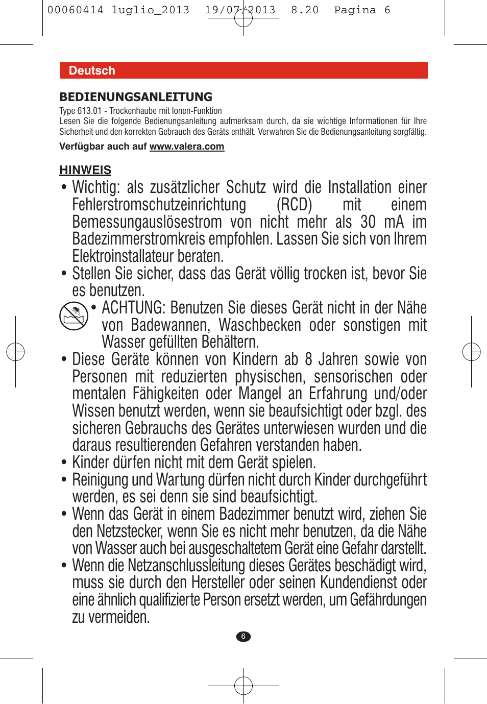 VALERA IONIC COMFORT User Manual | Page 6 / 60