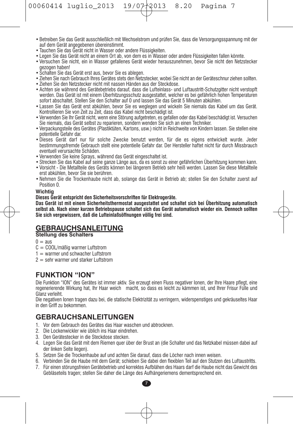 Gebrauchsanleitung, Funktion “ion, Gebrauchsanleitungen | VALERA IONIC COMFORT User Manual | Page 7 / 60