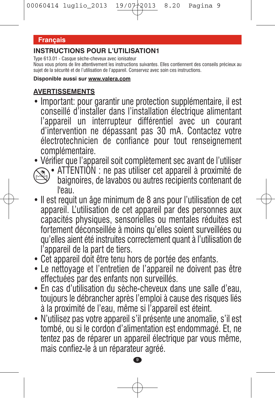 VALERA IONIC COMFORT User Manual | Page 9 / 60
