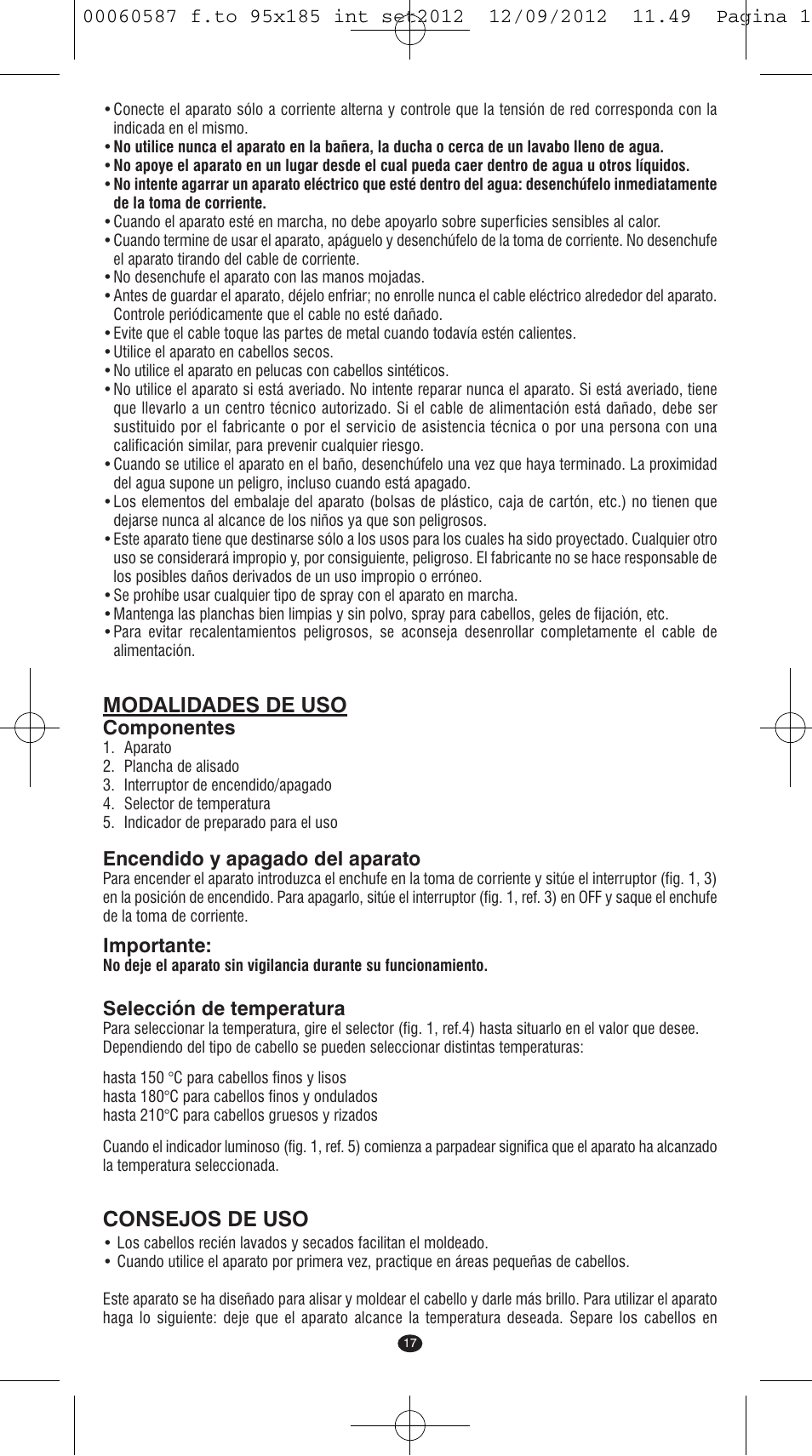 Modalidades de uso, Consejos de uso | VALERA SYNTHESIS User Manual | Page 15 / 62