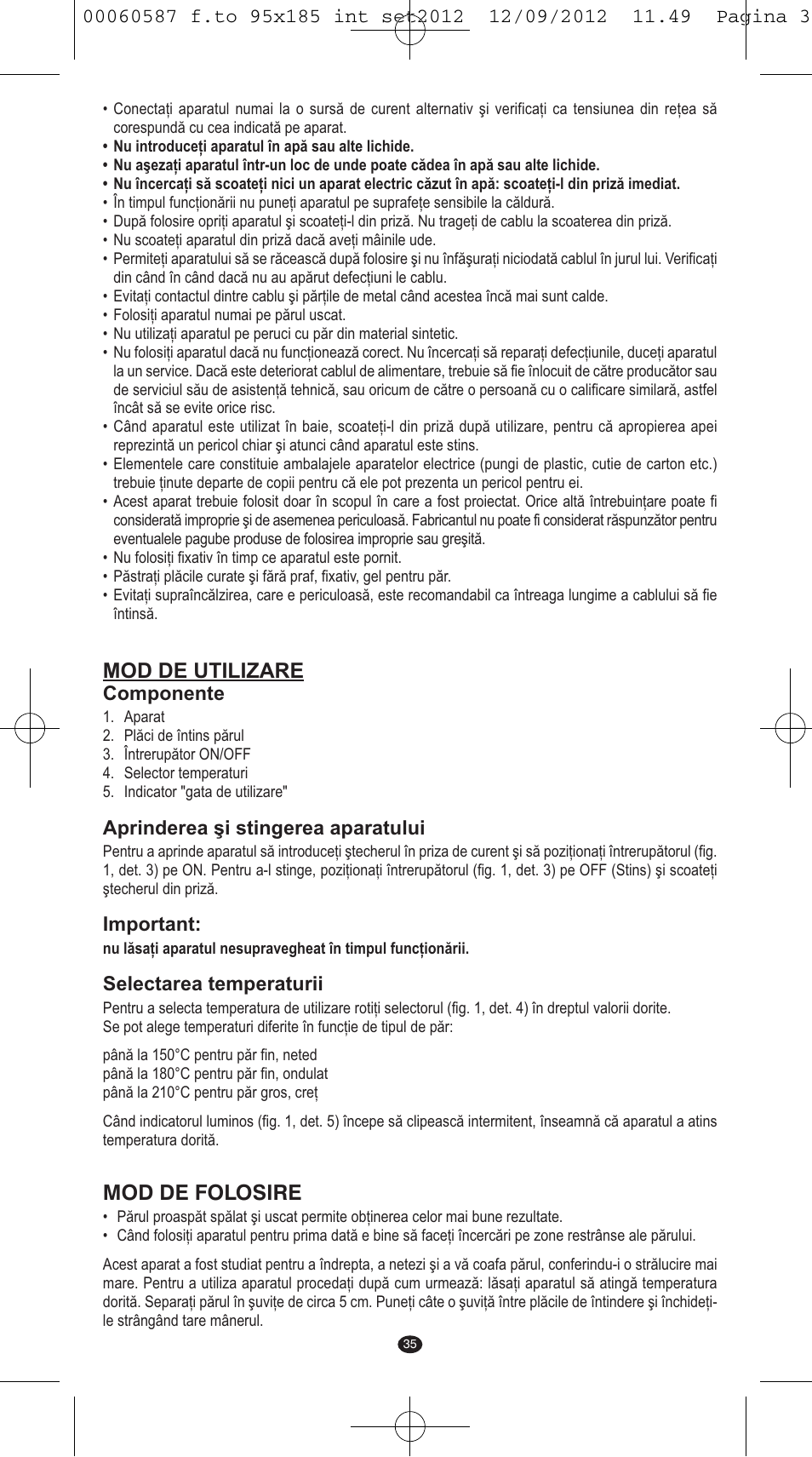 Mod de utilizare, Mod de folosire | VALERA SYNTHESIS User Manual | Page 33 / 62
