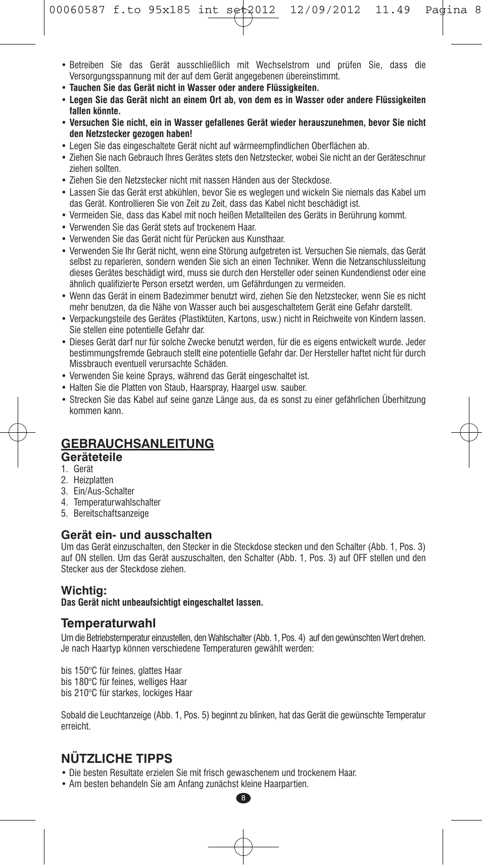 Gebrauchsanleitung, Temperaturwahl, Nützliche tipps | VALERA SYNTHESIS User Manual | Page 6 / 62