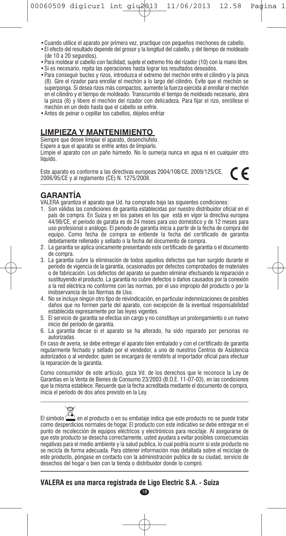 Limpieza y mantenimiento, Garantía | VALERA DIGICURL User Manual | Page 16 / 74